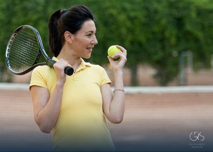 Playing tennis